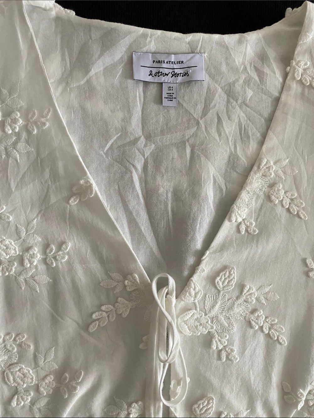 & Other Stories Paris Atelier White Embroidered Tie Front Mini Floral Appliqué 4 - Picture 6 of 16